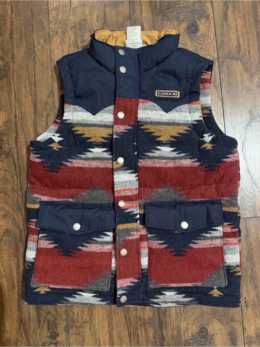 Cinch Navy, Red & Mustard Southwestern Snap Vest